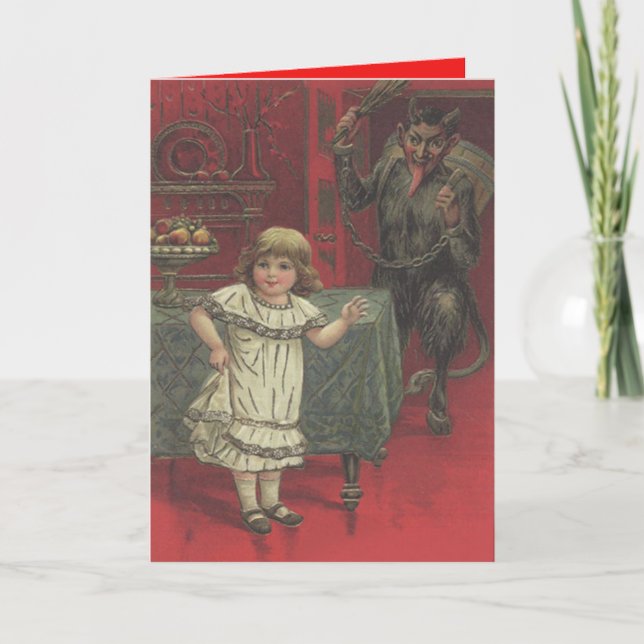 Red Krampus Girl Dining Room Switch Holiday Card (Front)