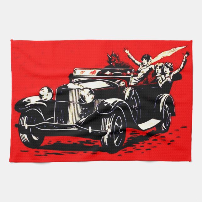 Red Krampus Kidnapping Women Car Tea Towel (Horizontal)