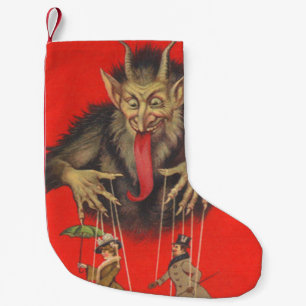 Red Krampus Puppeteer Couple Small Christmas Stocking