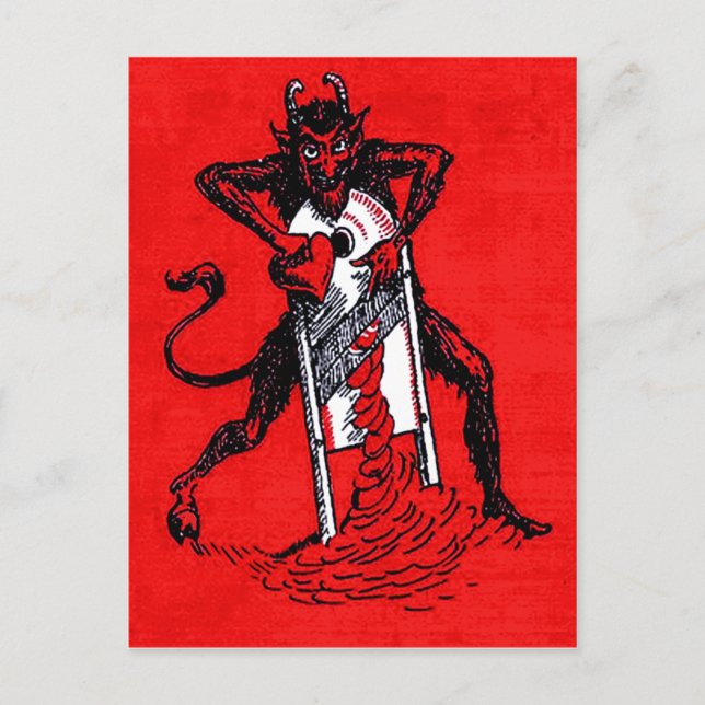 Red Krampus Slicing Heart Heartbreaker Postcard (Front)