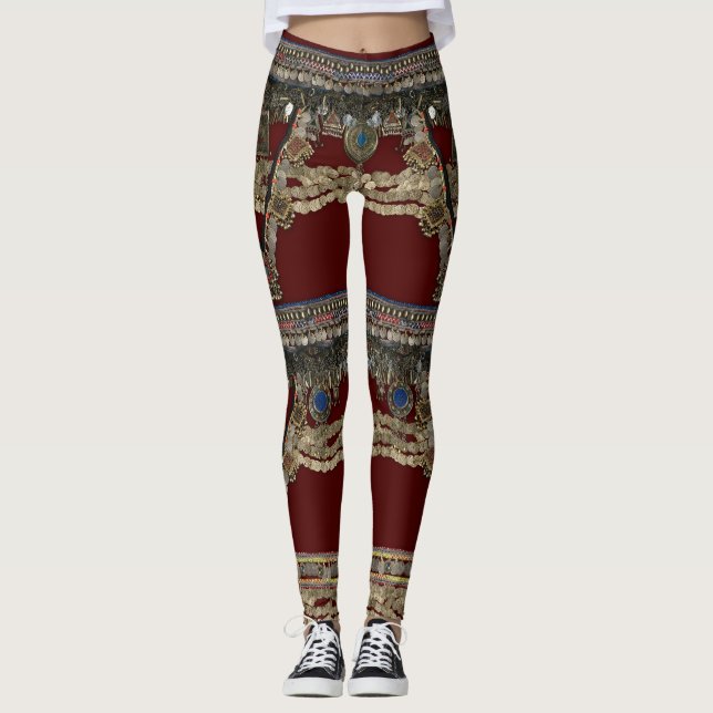 Red Kuchi Tribal Pattern Leggings (Front)