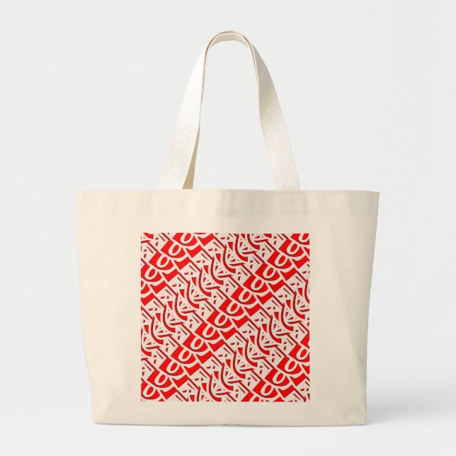 Red Kufic Inspired Arabic Abstract Pattern Large Tote Bag (Front)