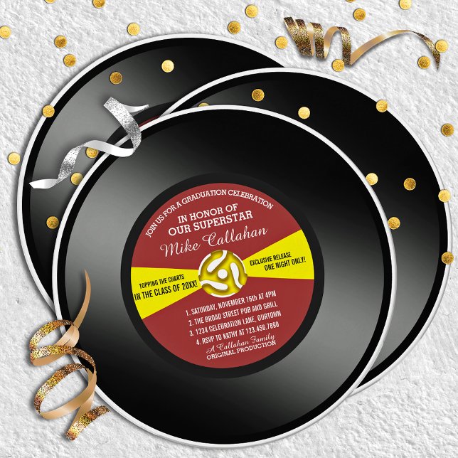 Red Label Vinyl 45 Record Graduation Party Invitation (Creator Uploaded)