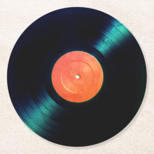 Red label vinyl faux look round paper coaster