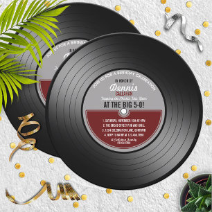 Red Label Vinyl Record 50th Birthday Party Invitation