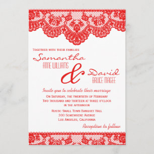 Red Lace and White Wedding Invitation