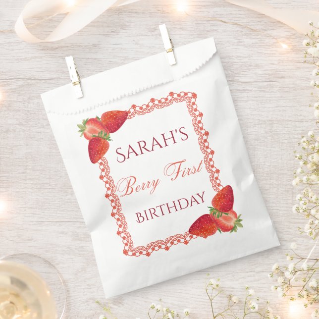 Red Lace Berry First Birthday  Favour Bag (Clipped)