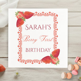 Red Lace Berry First Birthday  Napkin