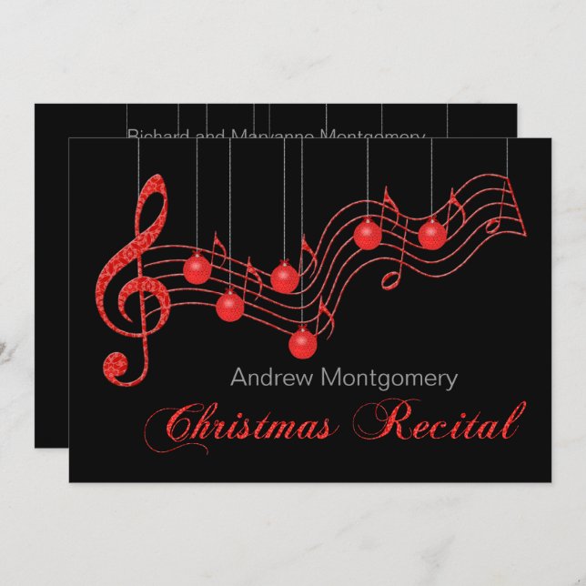Red Lace Christmas Piano Recital Invitation (Front/Back)