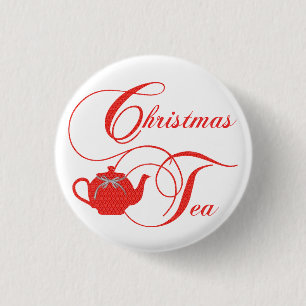 Red Lace Christmas Tea Party 3 Cm Round Badge