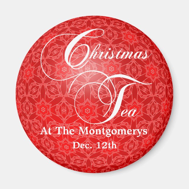 Red Lace Christmas Tea Save the Date Magnet (Front)