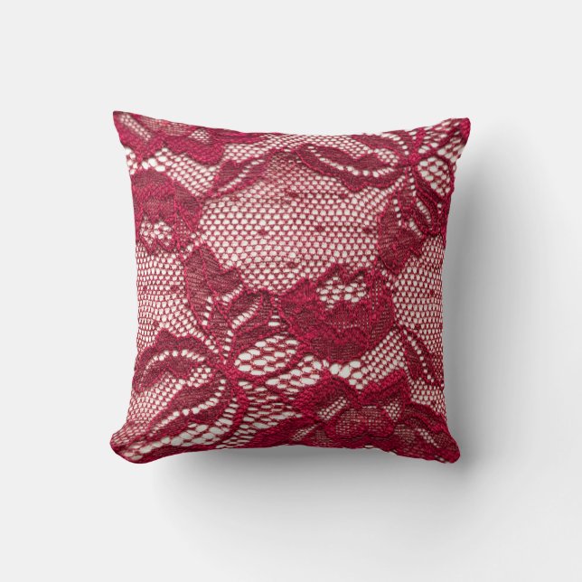 Red lace: elastic jacquard textile. cushion (Front)