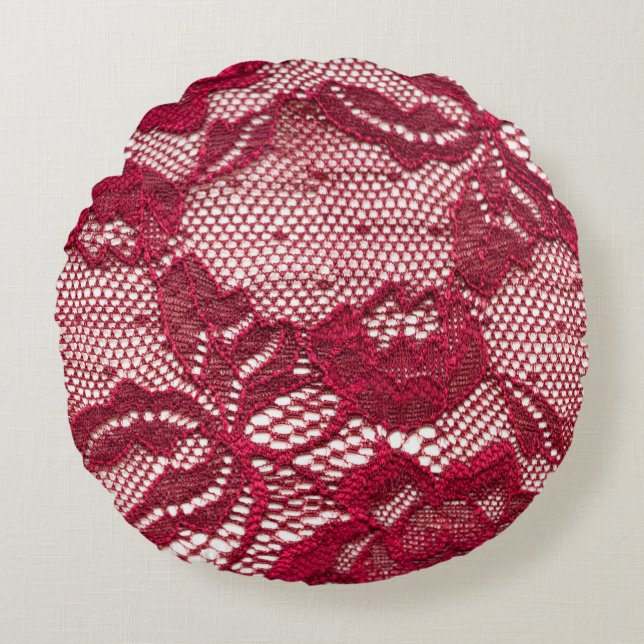 Red lace: elastic jacquard textile. round cushion (Front)