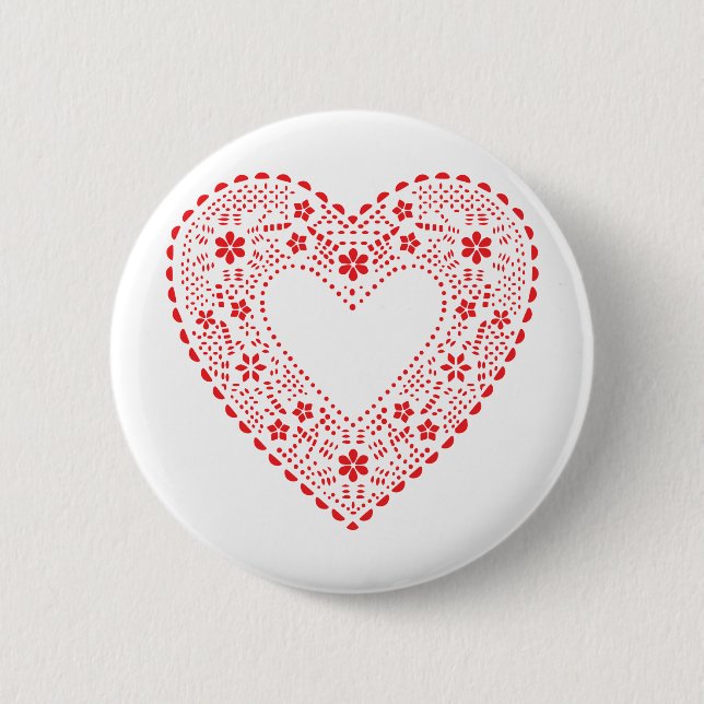 Red Lace Heart 6 Cm Round Badge (Front)