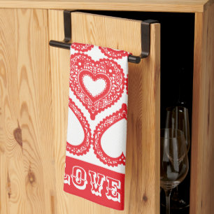 Red Lace Heart Kitchen Towels