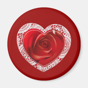 Red Lace Heart round magnet