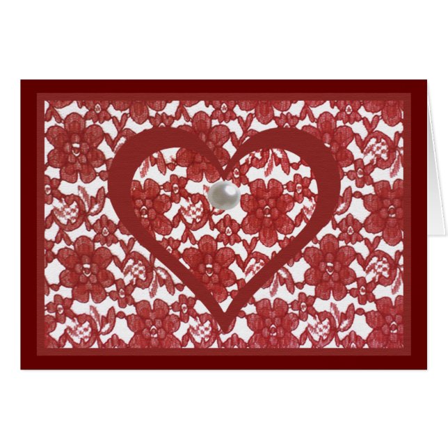 Red Lace Valentine Care with Poem (Front Horizontal)