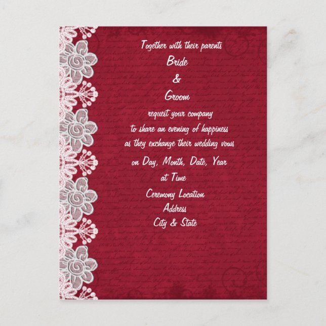 Red Lace Wedding Invitation Postcard (Front)