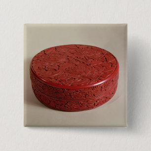 Red lacquer box decorated with peonies, 1426-27 15 cm square badge