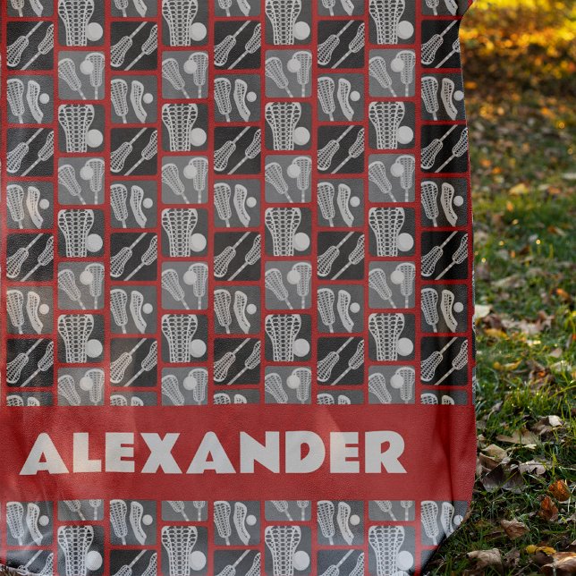 Red Lacrosse Blocks of Sticks and Balls Fleece Blanket (Creator Uploaded)