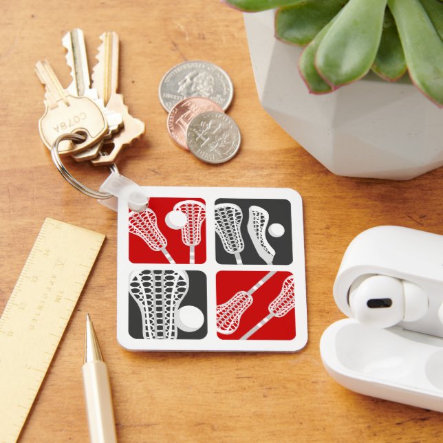 Red Lacrosse Blocks of Sticks and Balls Key Ring (Desk)