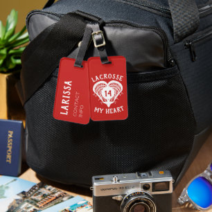 Red Lacrosse My Heart Luggage Tag