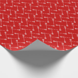 Red Lacrosse White Sticks Patterned Wrapping Paper
