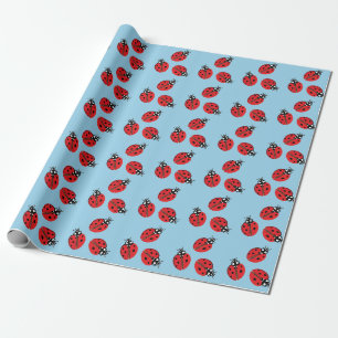 Red Lady Bug Illustration Light Blue Wrapping Paper
