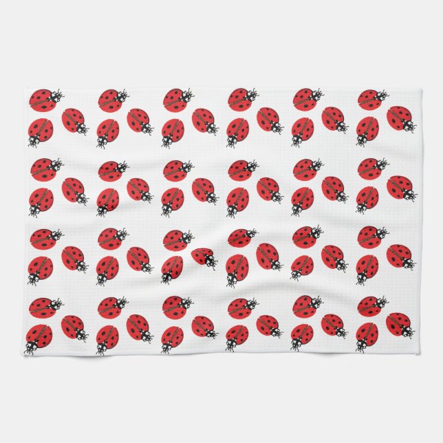 Red Lady Bug Illustration Tea Towel (Horizontal)