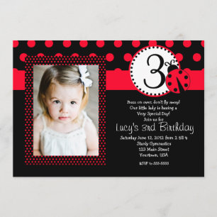 Red Lady Bug Party Birthday Invitation