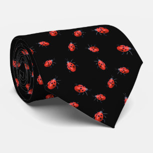 Red Lady Bugs on Black Tie