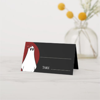 Red Lady Ghost Halloween Wedding Place Card