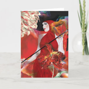 Red Lady with flowers Thank You Card