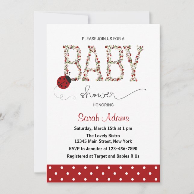 Red Ladybug Baby Shower Invitation (Front)