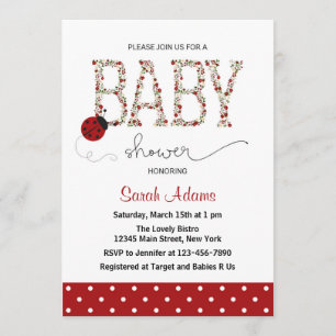 Red Ladybug Baby Shower Invitation