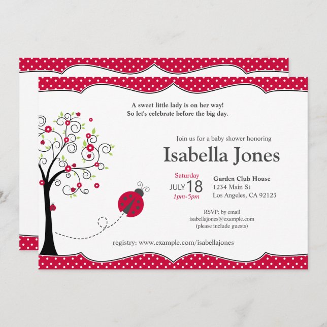 Red Ladybug Baby Shower Invitation - Customisable (Front/Back)