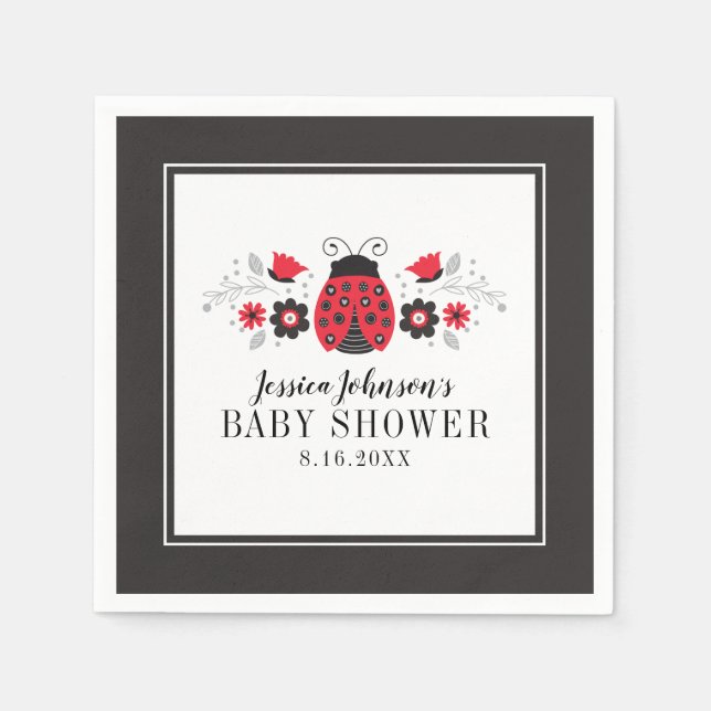 Red Ladybug Baby Shower Napkin (Front)