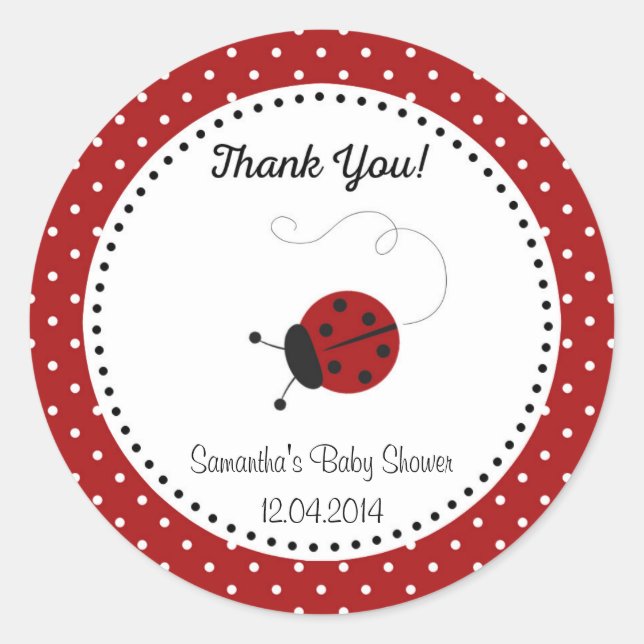 Red Ladybug Baby Shower Sticker (Front)