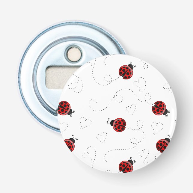 Red Ladybug Beetle Insect Lover Black Hearts Bottle Opener (Front)