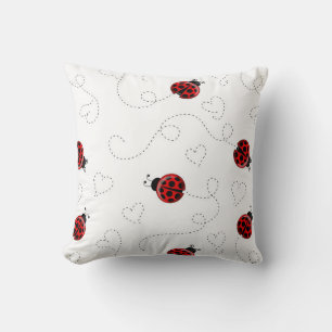 Red Ladybug Beetle Insect Lover Black Hearts Cushion