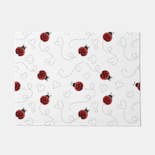 Red Ladybug Beetle Insect Lover Black Hearts Doormat