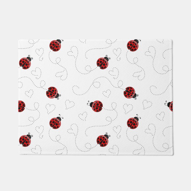 Red Ladybug Beetle Insect Lover Black Hearts Doormat (Front)