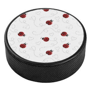 Red Ladybug Beetle Insect Lover Black Hearts Hockey Puck