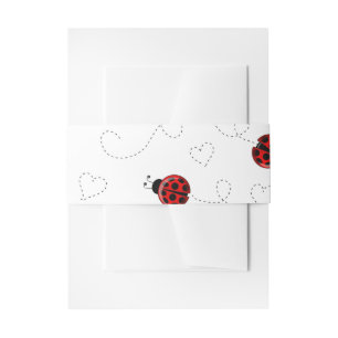 Red Ladybug Beetle Insect Lover Black Hearts Invitation Belly Band