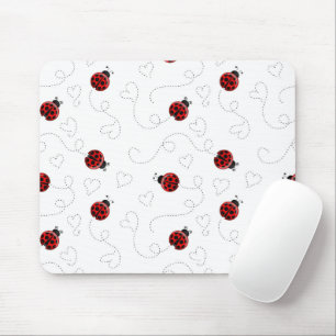 Red Ladybug Beetle Insect Lover Black Hearts Mouse Pad