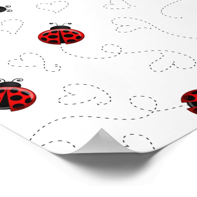Red Ladybug Beetle Insect Lover Black Hearts Poster (Corner)