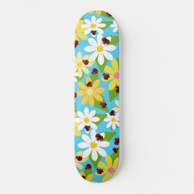 Red Ladybug Beetle Insect Lover Black Hearts Skateboard (Front)