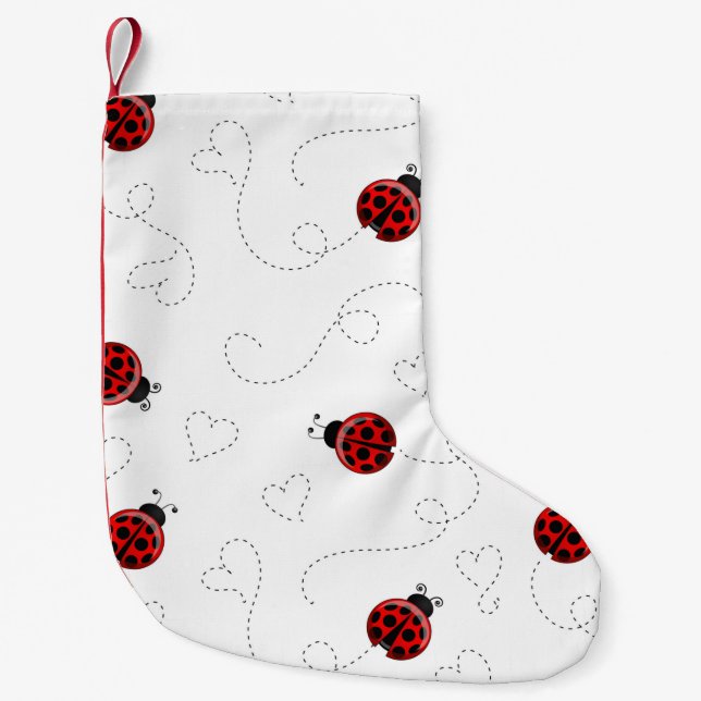Red Ladybug Beetle Insect Lover Black Hearts Small Christmas Stocking (Front)