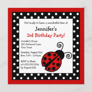 Red Ladybug Birthday - Black and White Polka Dots Invitation