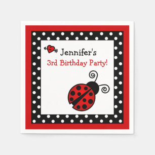 Red Ladybug Birthday - Black and White Polka Dots Napkin